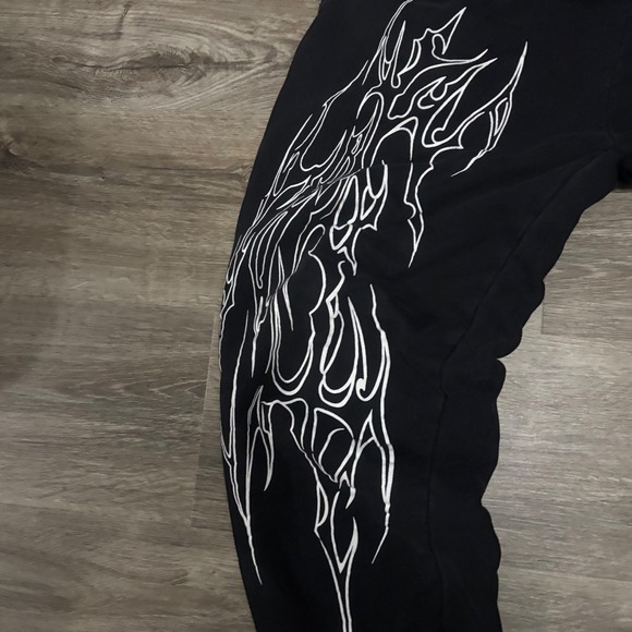 Y2K Breathe Divinity Crazy Gym Black Graphic Sweatpants Flame Design Darcsport - Picture 3 of 8